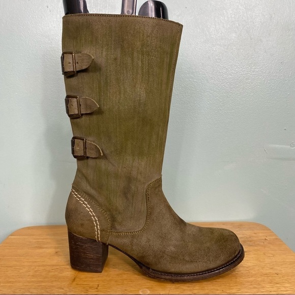 Bed Stu Green Buckle Heeled Boots Sz 8 - Picture 1 of 7